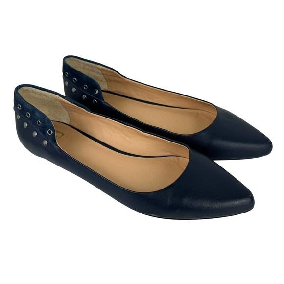 Joe’s Duarte Navy Blue Leather & Suede Rivet Studs Pointed Toe Ballet Flats - Picture 1 of 12